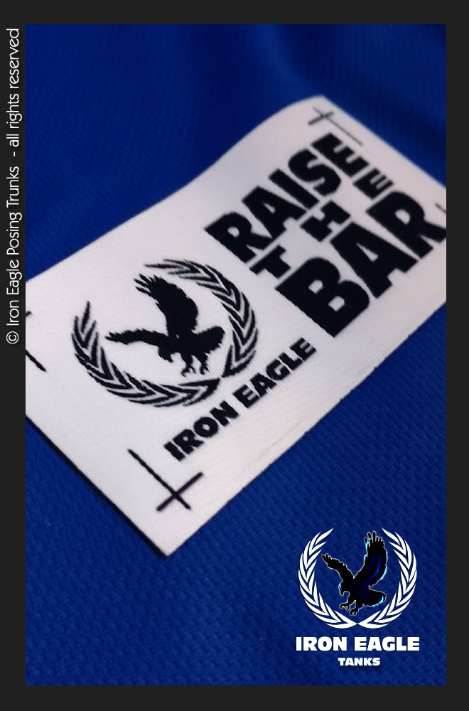 Royal blue textured fabric featuring a white Iron Eagle logo patch with black lettering and a laurel emblem. - Iron Eagle Training Tank - Royal Blue - S