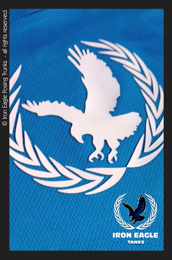 Aqua-blue Iron Eagle fabric with white eagle and laurel emblem, plus a small brand logo. - Iron Eagle Training Tank - Aqua - S