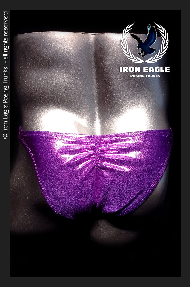 Shimmering purple posing trunks with a ruched center back and high-cut leg openings. - Purple Mystique - Premier / S / With