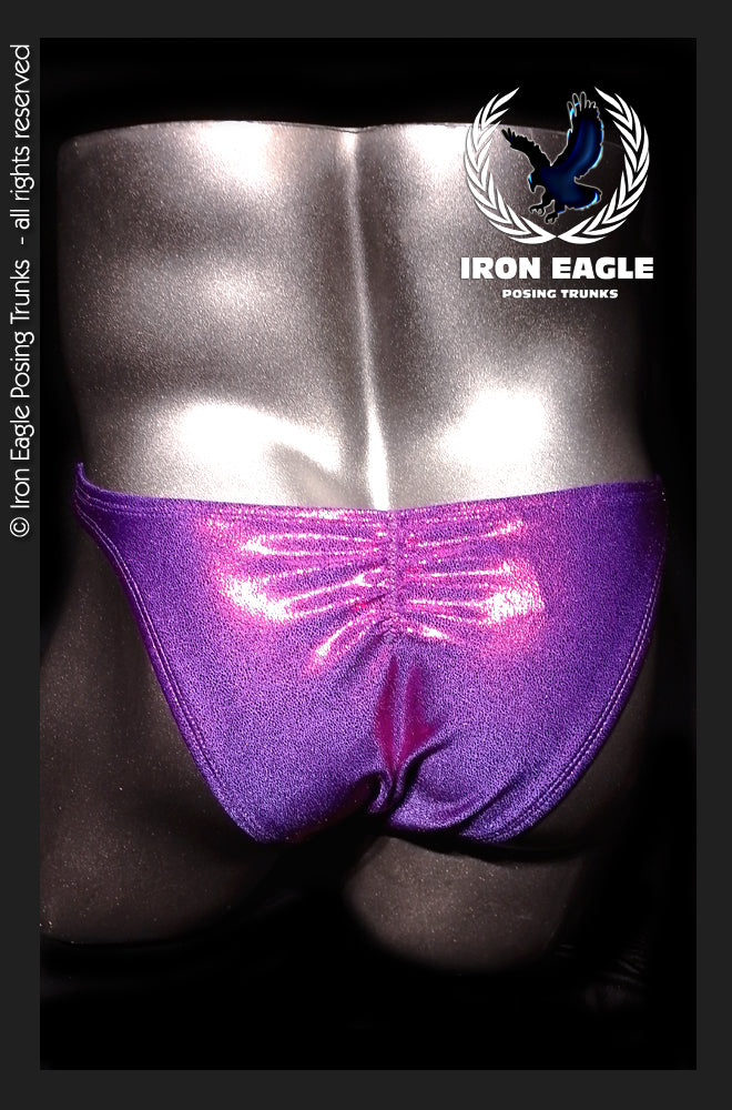 Sparkling raspberry-purple posing trunks with a glossy finish and gathered front waistband. - Raspberry Purple Glaze - Premier / S / With