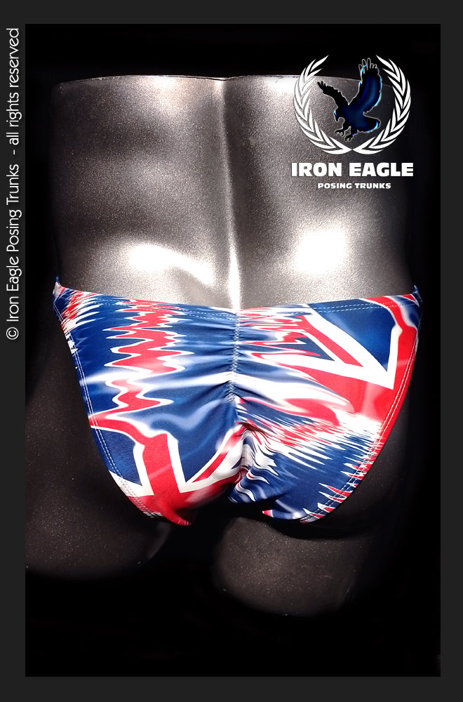 Blue posing trunks with a bold Union Jack design, white stars, and red accents. - Union Jack - Premier / S / With